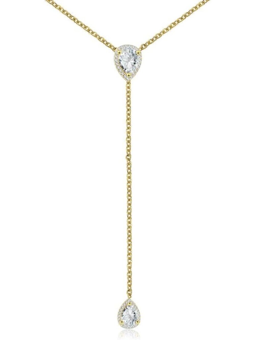 Elegant CZ Pear Drop Lariat Necklace 16" with 2.75" Adjustable Y Drop - 3 Colors